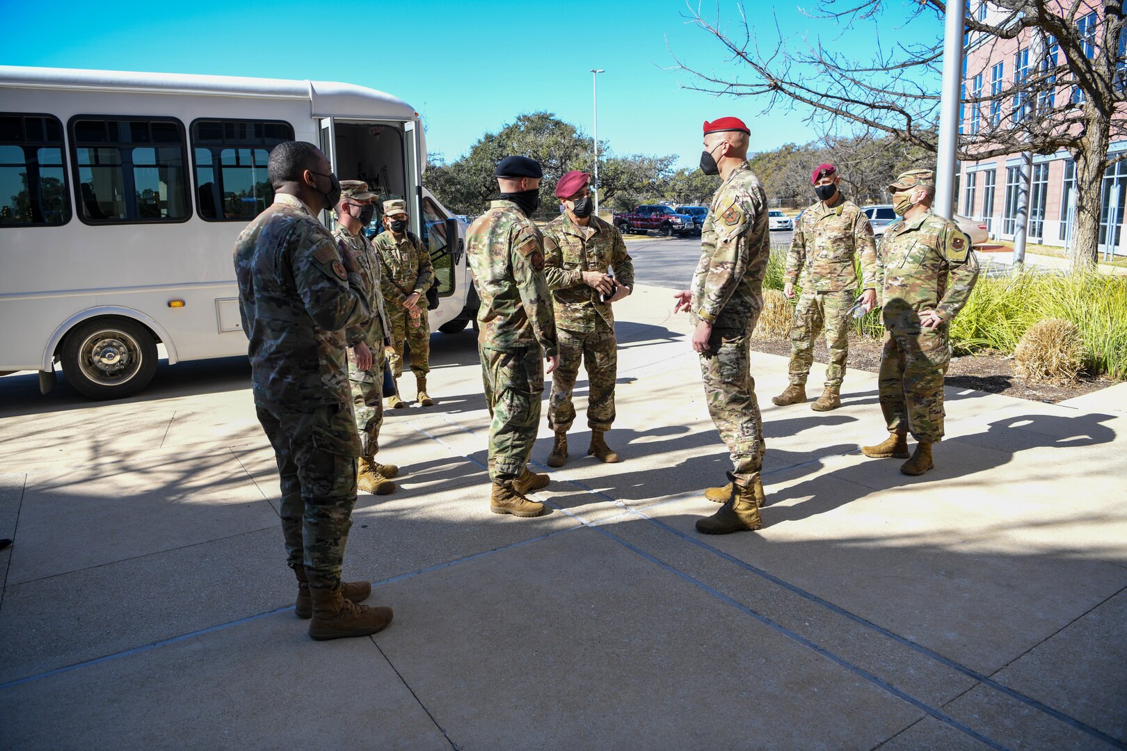 Senior Enlisted Advisor to the Chairman of the Joint Chiefs of Staff meets the commander of the 330th Recruiting Squadron in San Antonio Feb. 9, 2022.