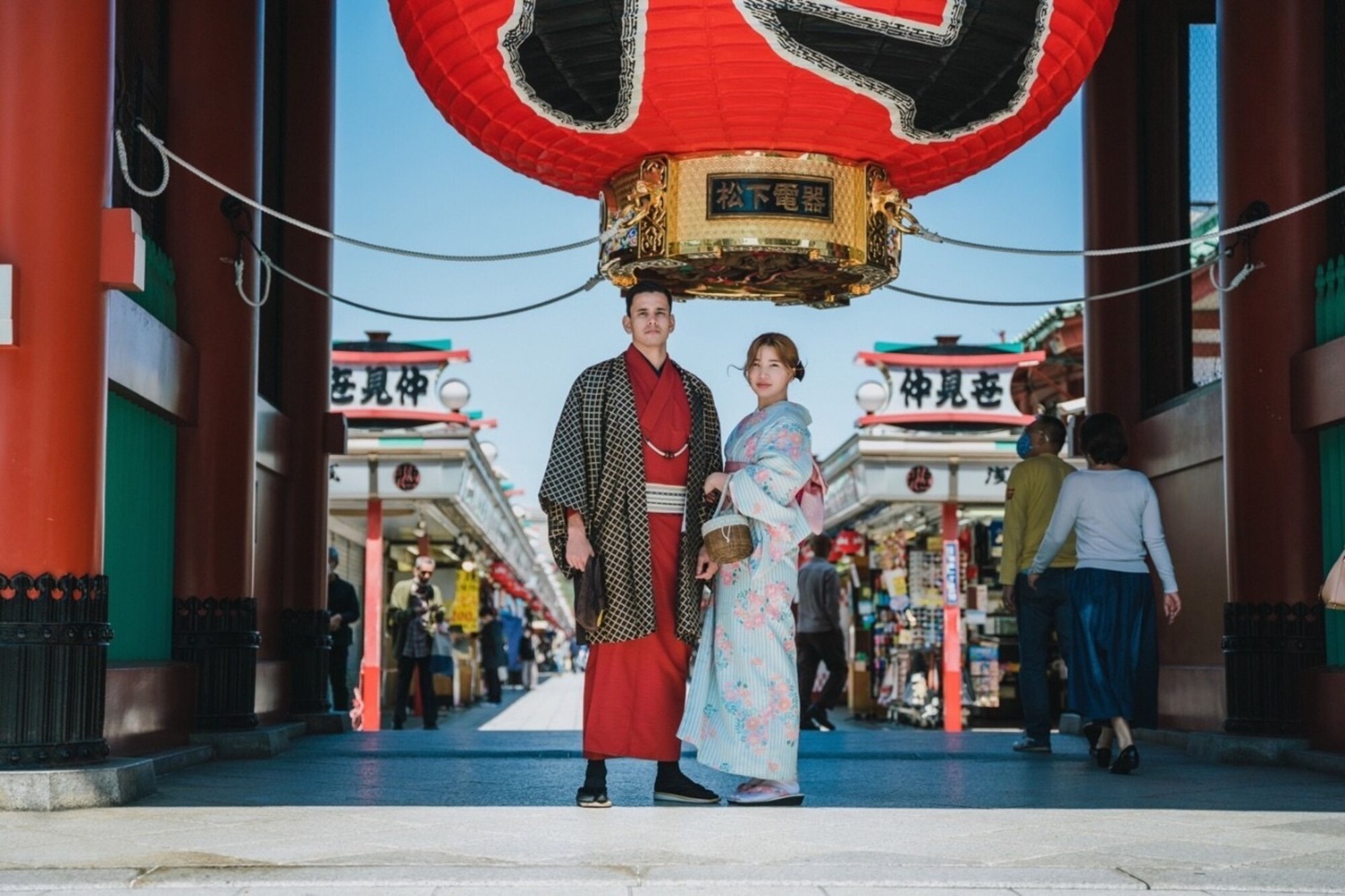 Tech. Sgt. Kazuhito Ikematsu, 607th Material Maintenance Squadron, and his wife, Heejin Kim, pose for a photo in Asakusa, Japan, in 2021. Ikematsu met his wife on his last assignment in the Republic of Korea several years ago. (Courtesy photo)