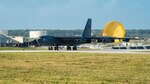 A B-52 Stratofortress from Barksdale Air Force Base, lands on the flight line in support of a Bomber Task Force mission at Andersen Air Force Base, Guam, Feb. 9th, 2022.  BTF missions demonstrate lethality and interoperability in support of a free and open Indo-Pacific. (U.S. Air Force photo by Senior Airman Jonathan E. Ramos)