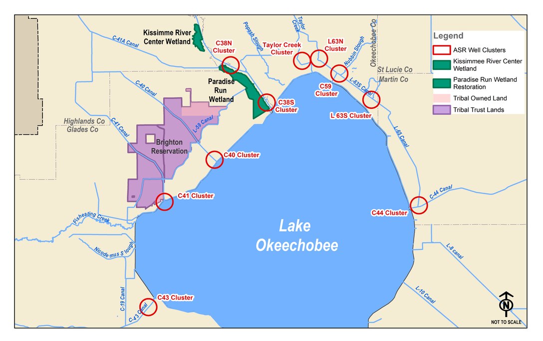 Lake Okeechobee Watershed Restoration Feature Map with Legend and ASR Cluster Labels