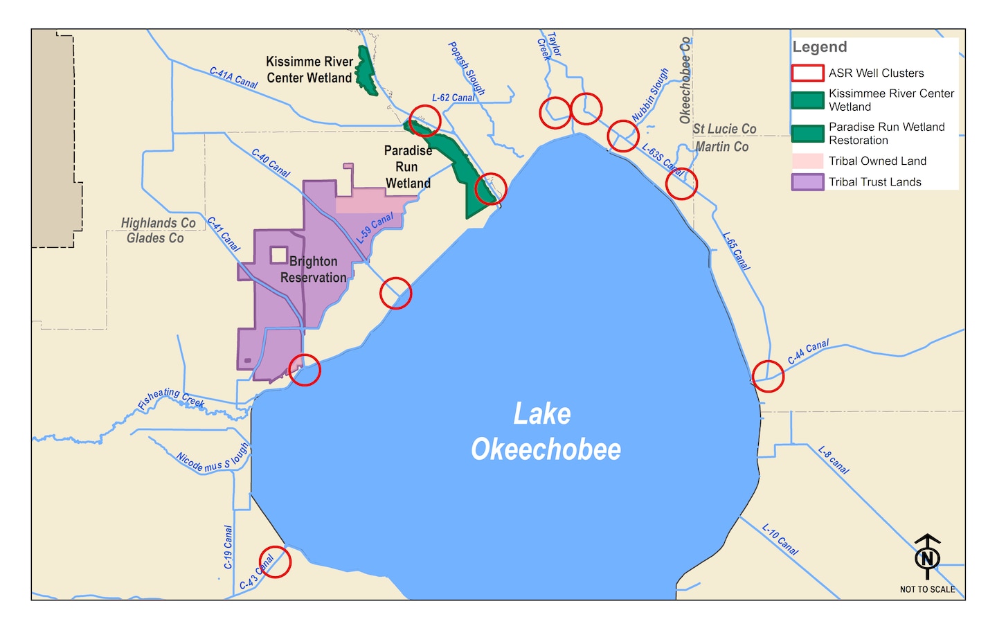 Lake Okeechobee Watershed Restoration Feature Map with Legend