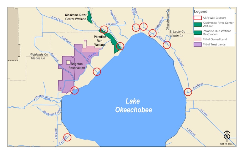Lake Okeechobee Watershed Restoration Feature Map with Legend