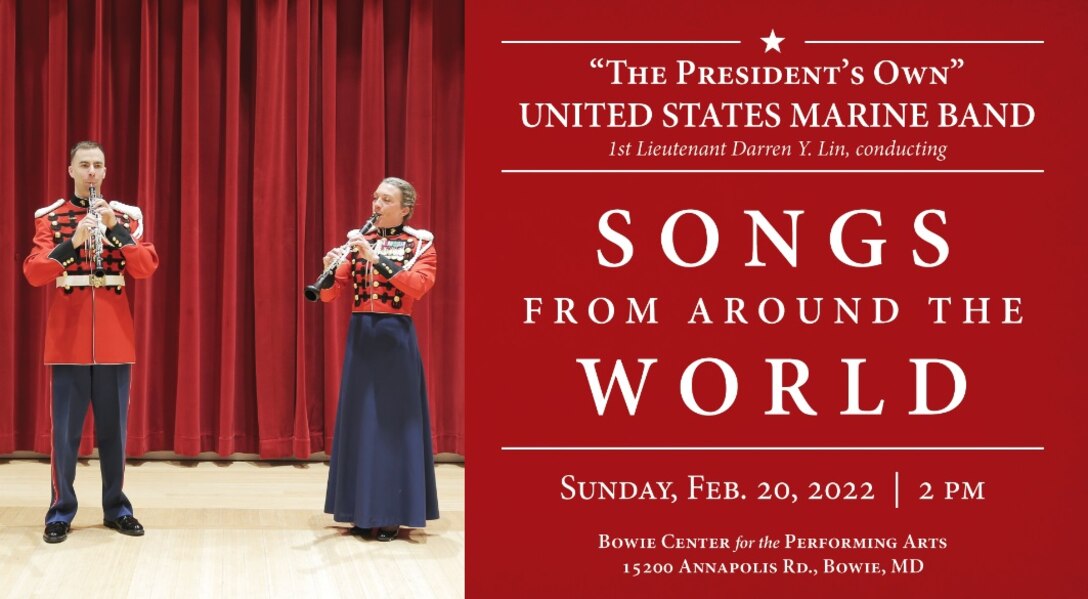 Postcard/Graphic: This Sunday the Marine Band will perform a concert titled “Songs from Around the World."