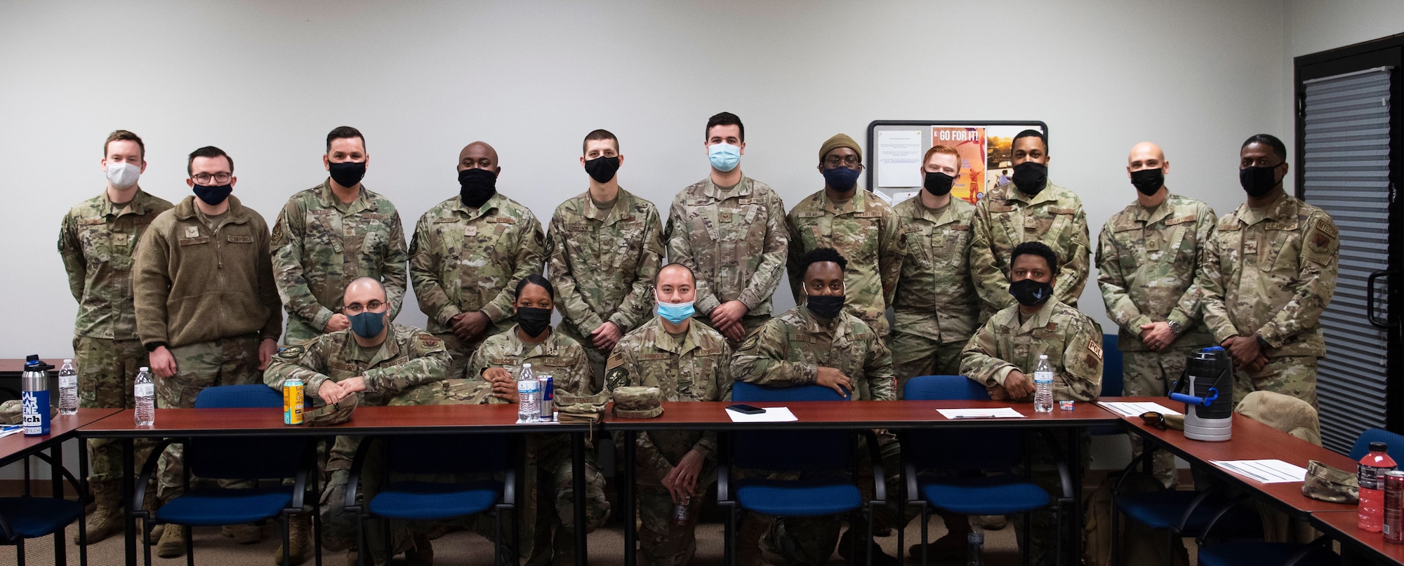 Flying Tigers University participants and senior leaders pose for a photo after a Chief's Panel at Moody Air Force Base, Georgia, January 28, 2022. The Flying Tigers University professional development course supplements current leadership courses with in-house squadron training and mentorship. (U.S. Air Force photo by Airman 1st Class Rachel Perkinson.)