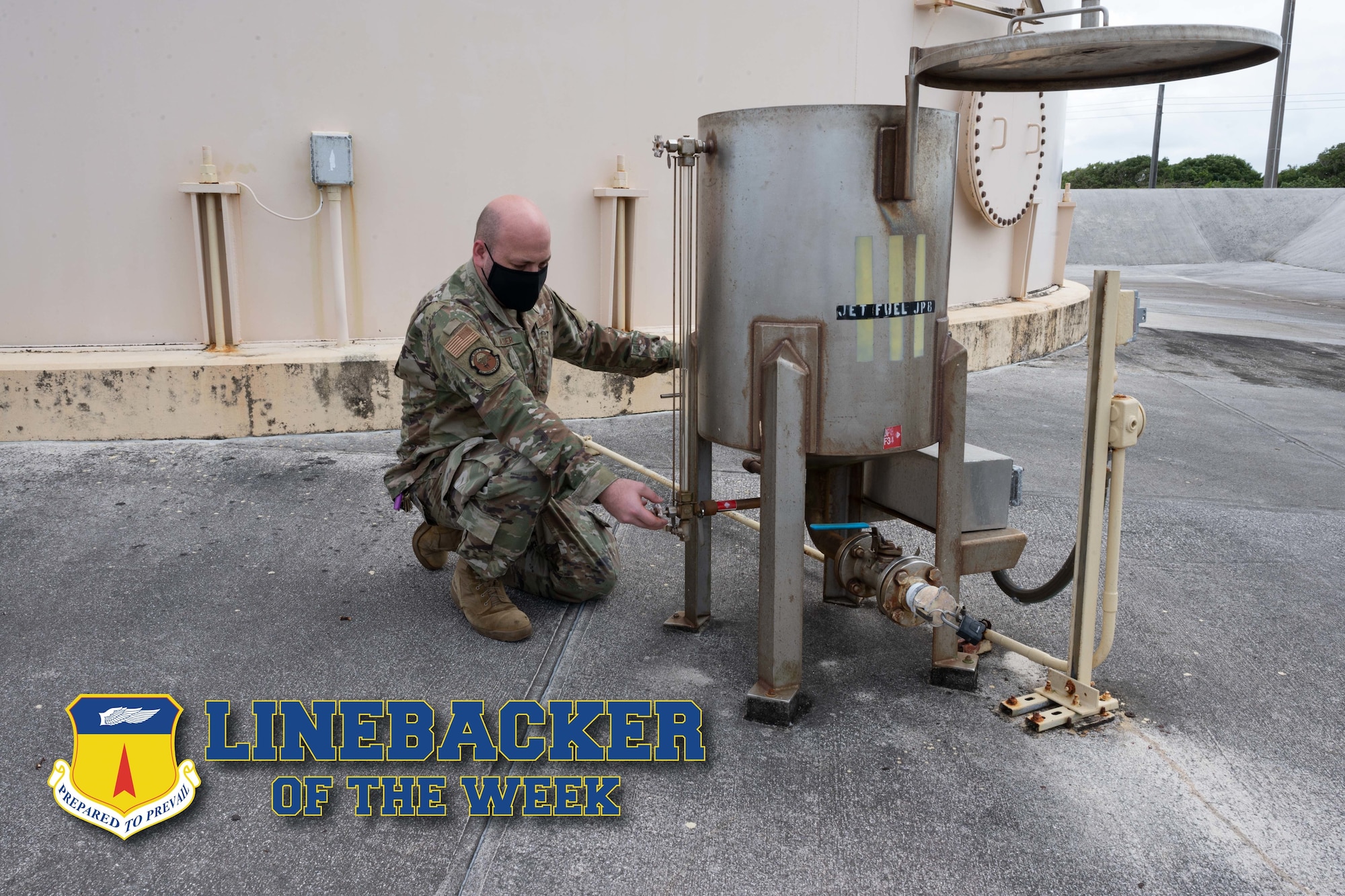 U.S. Air Force Staff Sgt. Eric Alder, noncommissioned officer in charge of fuels facilities with the 36th Logistics Readiness Squadron, tests fuel quality at Andersen Air Force Base, Guam, Feb. 9, 2022.