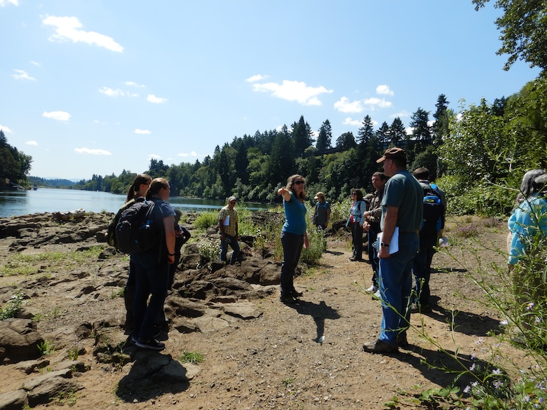 Dr. David is standing at the level of the OHWM and pointing towards evidence along the banks of the Willamette River.