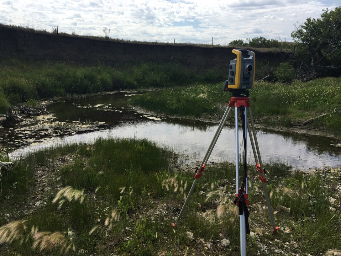 Total station set-up on point bar; looking upstream.