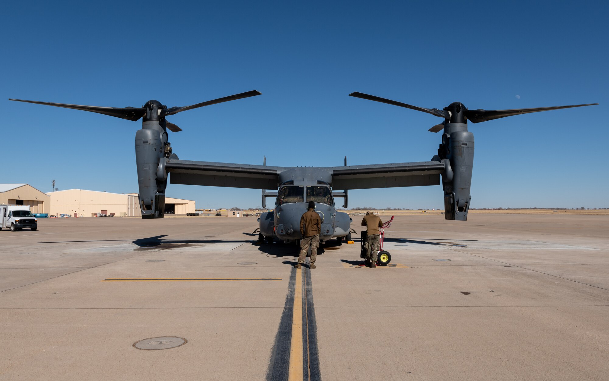 U.S. Air Force Airmen conducts an exercise on the flightline.