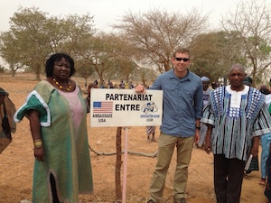 During a deployment in Burkina Faso, French Language Enabled Airman Program Scholar Maj. James Beard helped with an Embassy program to provide a well in a village. (Courtesy photo)