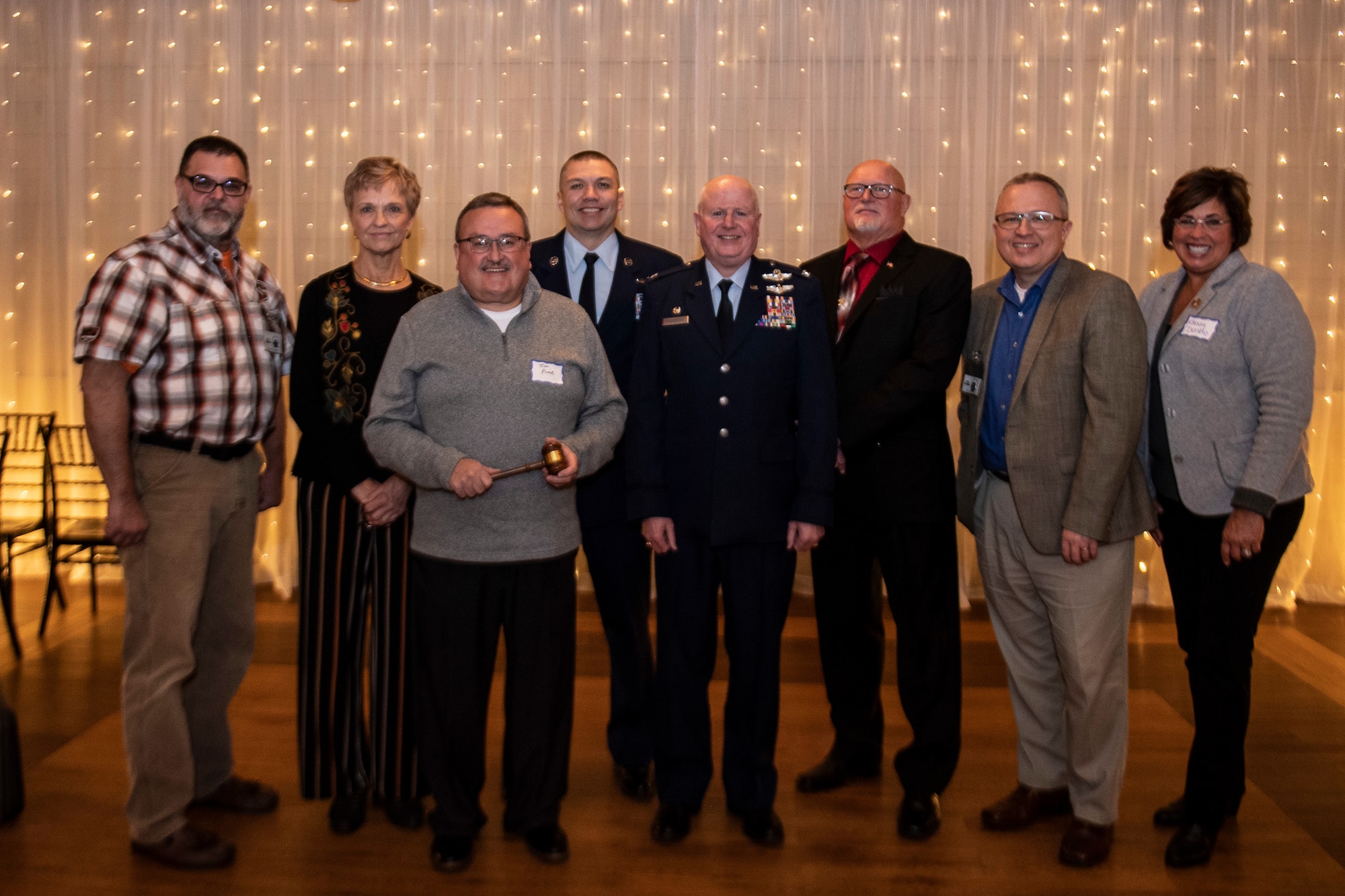 Newly elected Grissom Community Council officers pose for a photo with Grissom ARB leadership at the annual State of the Base event on 7 Feb, 2022 in Kokomo, IN. The council is a civilian non-profit organization whose goal is to support the men and women at Grissom. (U.S. Air Force photo by Tech Sgt. Josh Weaver)