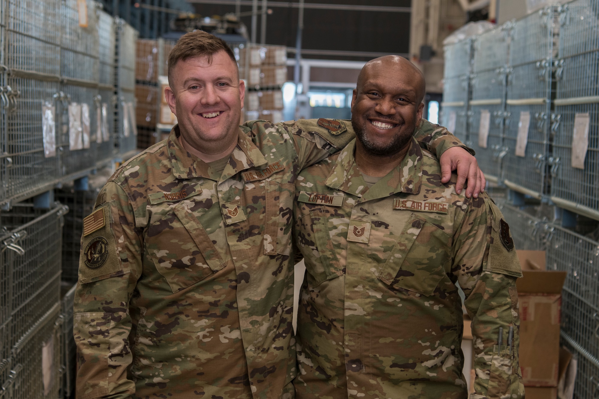 U.S. Air Force Staff Sgt. Zach Norris, and U.S. Air Force Tech Sgt. Javonte Lofton from the Logistic Readiness Squadron