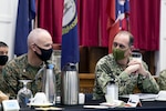 220217-N-IY633-1027 YOKOSUKA, Japan (Feb. 17, 2022) – Leaders and staff from Commander, U.S. 7th Fleet and III Marine Expeditionary Forces (III MEF) participate in Naval Integration Staff Talks onboard Fleet Activities Yokosuka. The staff talks are held biannually to align Naval Expeditionary Force leadership, discuss future integration opportunities, and strengthen partnerships and alliances. (U.S. Navy photo by Mass Communication Specialist 1st Class Amanda S. Kitchner)