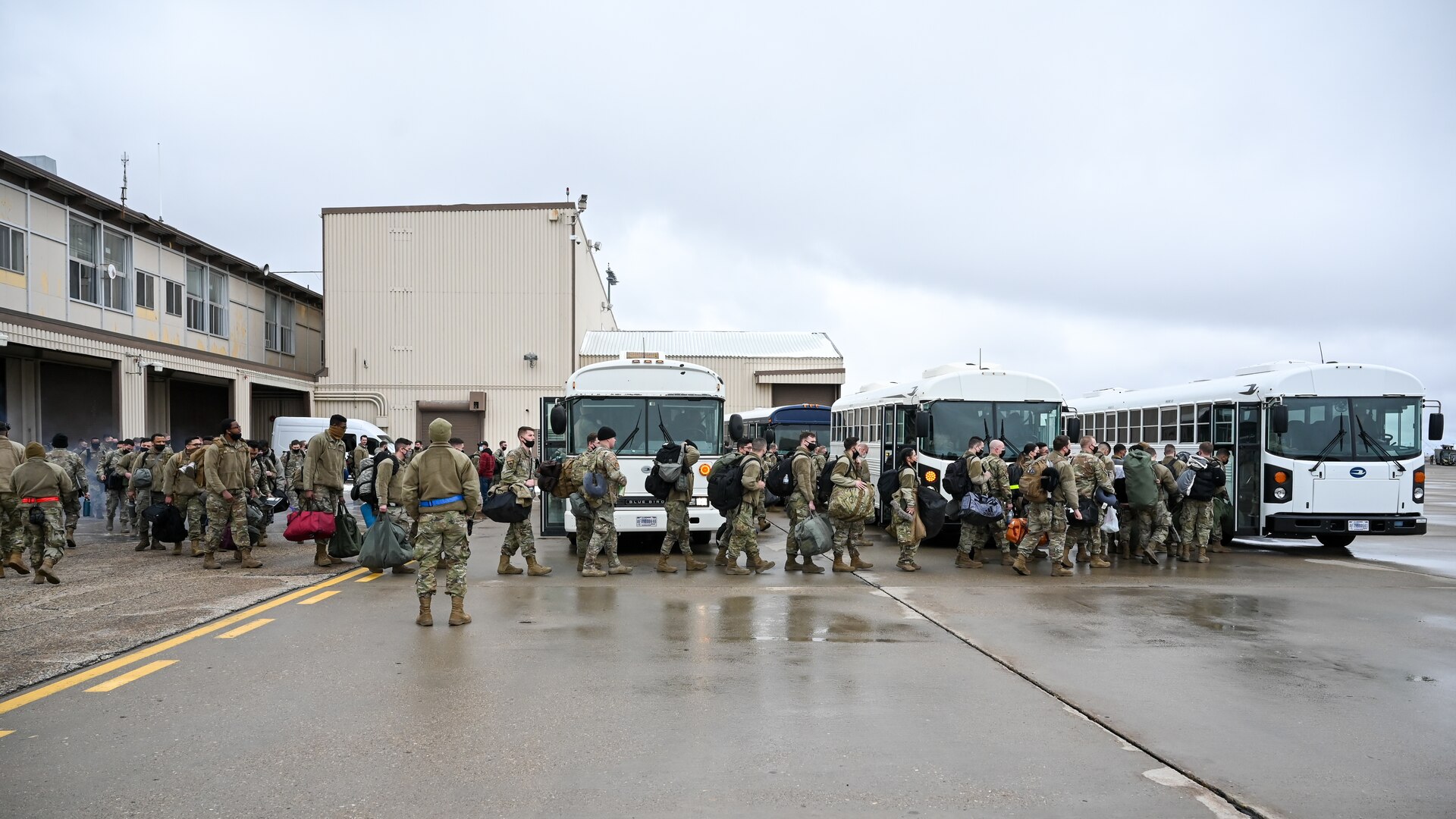 Airmen from active duty 388th and Reserve 419th Fighter Wing depart Hill Air Force Base, Utah, Feb. 16, 2022, to deploy to Spangdahlem Air Base, Germany, to bolster readiness and enhance NATO's collective defensive posture. The fighter wings are the Air Force's first combat-capable F-35A units. (U.S. Air Force photo by Cynthia Griggs)