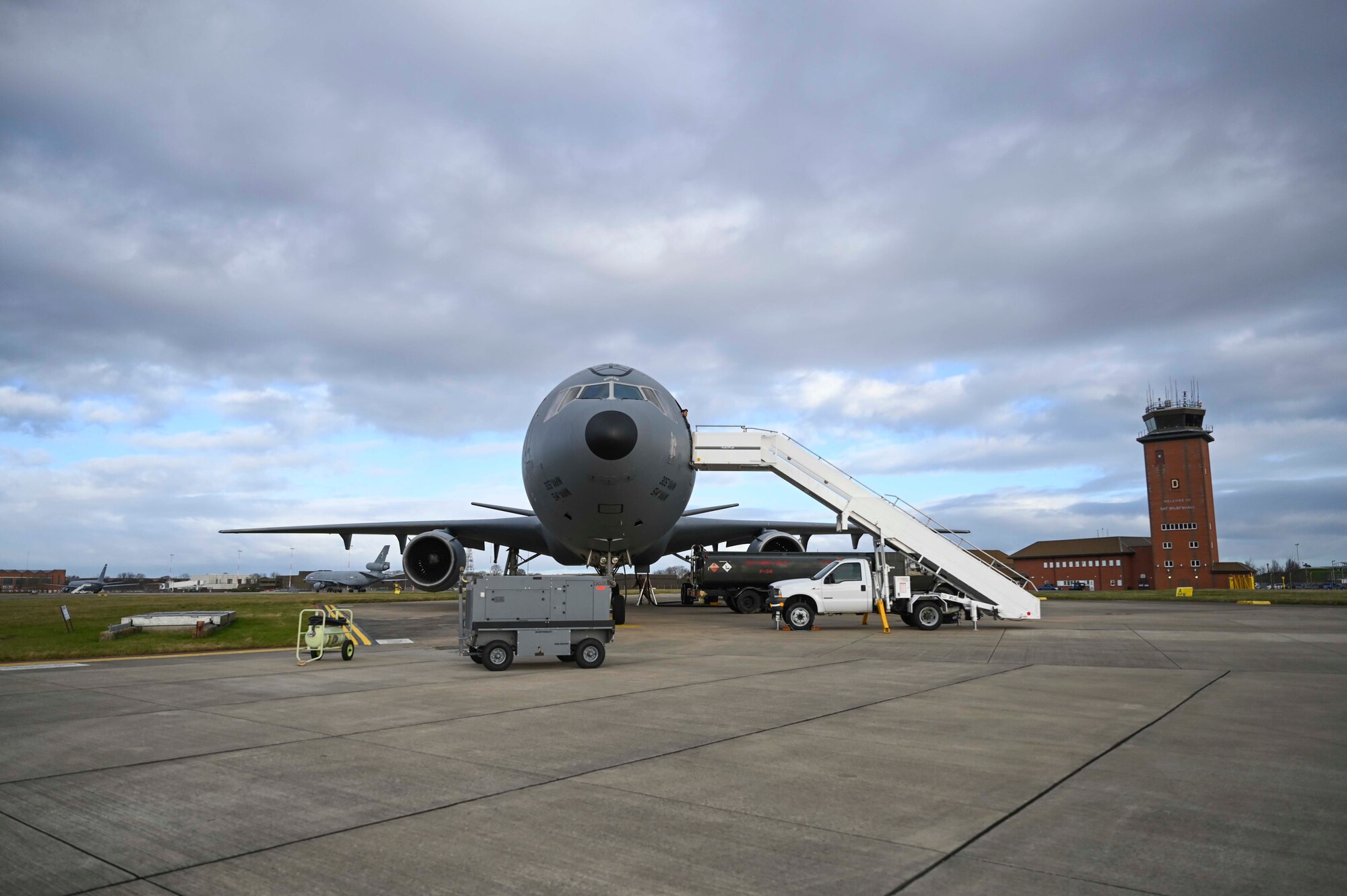 U.S. Air Force Airmen assigned to the 100th Logistics Readiness Squadron monitor fuel pressure in an R-11 fuel truck at Royal Air Force Mildenhall, England, Feb. 17, 2022.  Fuel pressure critically affects fuel flow, from truck to aircraft. (U.S. Air Force photo by Airman 1st Class Viviam Chiu)