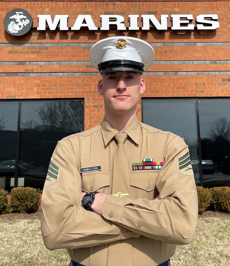 Marine Corps Recruiting Command named Recruiting Station Baltimore’s Sgt. Nathaniel Q. Hamilton the MCRC Marketing and Communication Marine of the Year during the annual MAC Summit at Wunderman Thompson, MCRC’s contracted advertising agency, Feb. 9, 2022. (U.S Marine Corps photo edited by Lance Cpl. Payton Goodrich)