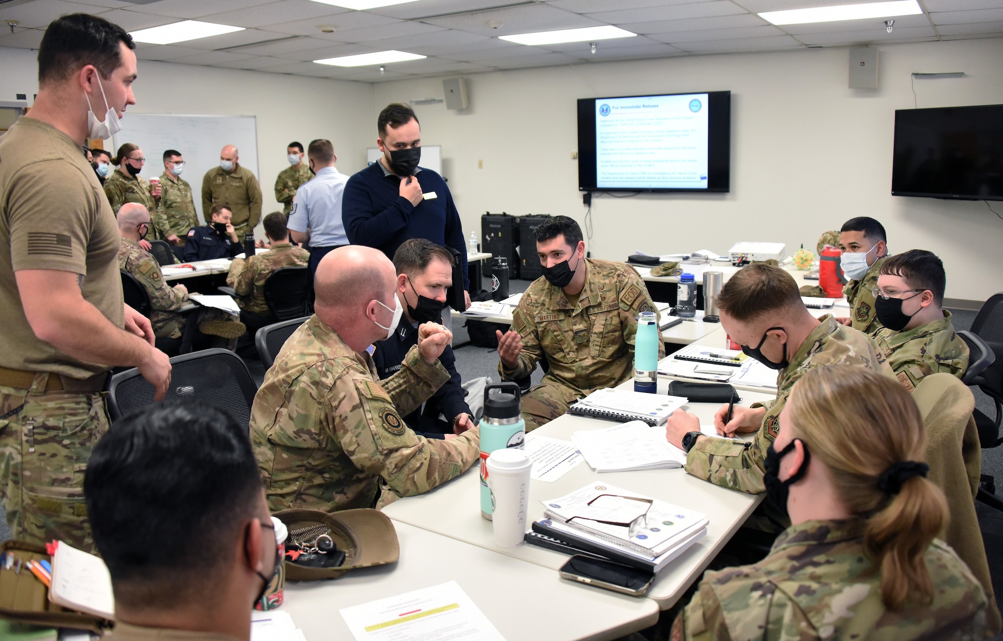 A photo of participants during a Nuclear Weapons Incident Response (NWIRT) course at the 87th Civil Engineer Squadron emergency management facility, Joint Base McGuire-Dix-Lakehurst, N.J.