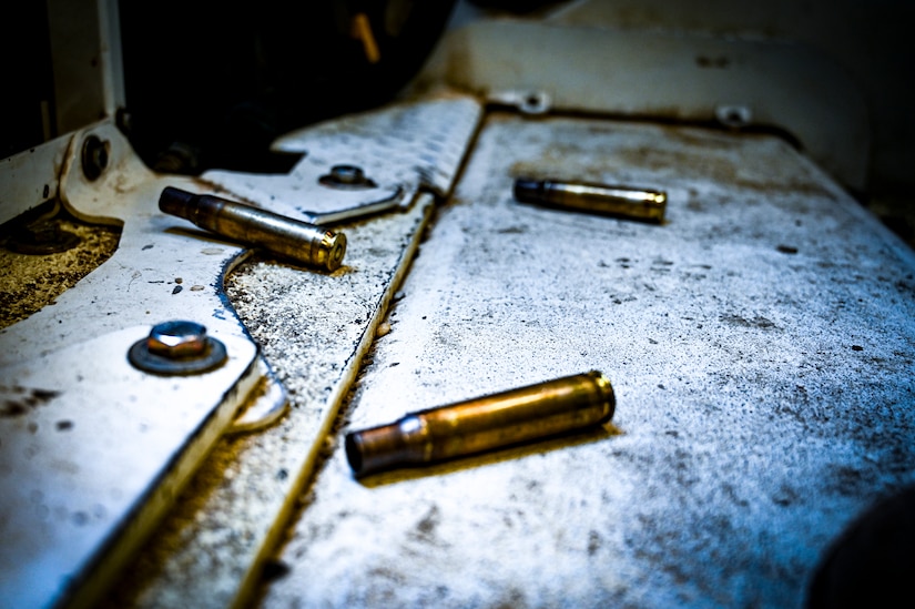 Three .50 caliber rounds ejected from an M2 .50 caliber machine gun lay on the floor of an M1126 
STRYKER armored personnel carrier assigned to the U.S. Army 1st Battalion, 111th Infantry Regiment, 
on Feb. 11, 2022, at Joint Base McGuire-Dix-Lakehurst, N.J. Using a training range on ASA Dix, 
Soldiers conducted table IV STRYKER gunnery exercises to enhance combat readiness. During a table 
IV exercise, STRYKER teams conduct target detection, identification, and engagement both stationary 
and moving. The 111th Infantry Regiment has Colonial roots in the American Revolution and was 
founded by Benjamin Franklin on Nov. 21, 1747. It is Pennsylvania’s oldest regiment and often 
assisted George Washington and the
Continental Army alongside the Delaware River.