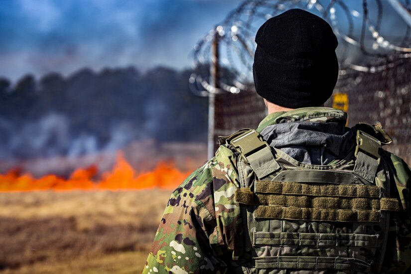 A U.S. Army soldier assigned to the 1st Battalion, 111th Infantry Regiment, Infantryman,
monitors a controlled burn on Feb. 11, 2022, at Joint Base McGuire-Dix-Lakehurst, N.J. Using a 
training range on ASA Dix, Soldiers conducted table IV STRYKER gunnery exercises to enhance combat 
readiness. During a table IV exercise, STRYKER teams conduct target detection, identification, and 
engagement both stationary and moving. The 111th Infantry Regiment has Colonial roots in the 
American Revolution and was founded by Benjamin Franklin on Nov. 21, 1747. It is Pennsylvania’s 
oldest regiment and often assisted George Washington
and the Continental Army alongside the Delaware River.