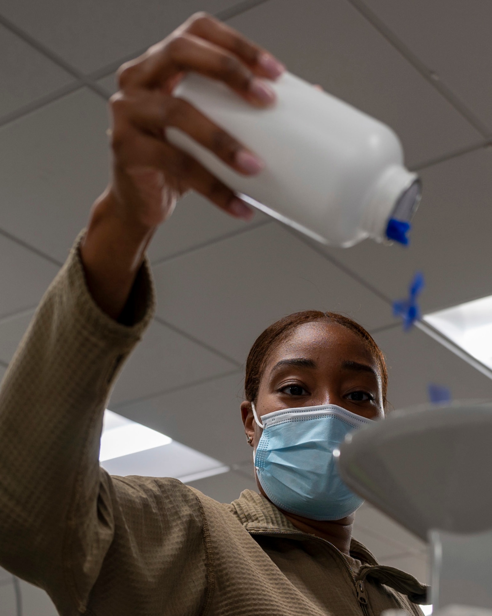 Senior Airman Audree Williams, 4th Health Care Operations Squadron pharmacy technician, fills prescriptions at Seymour Johnson Air Force Base, North Carolina, Jan. 6, 2022.