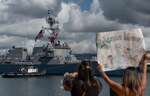 The Arleigh Burke-class guided-missile destroyer USS Chafee (DDG 90), a part of the Carl Vinson Carrier Strike Group, returns to Joint Base Pearl Harbor-Hickam, after an eight-month deployment to U.S. 3rd and 7th Fleets.