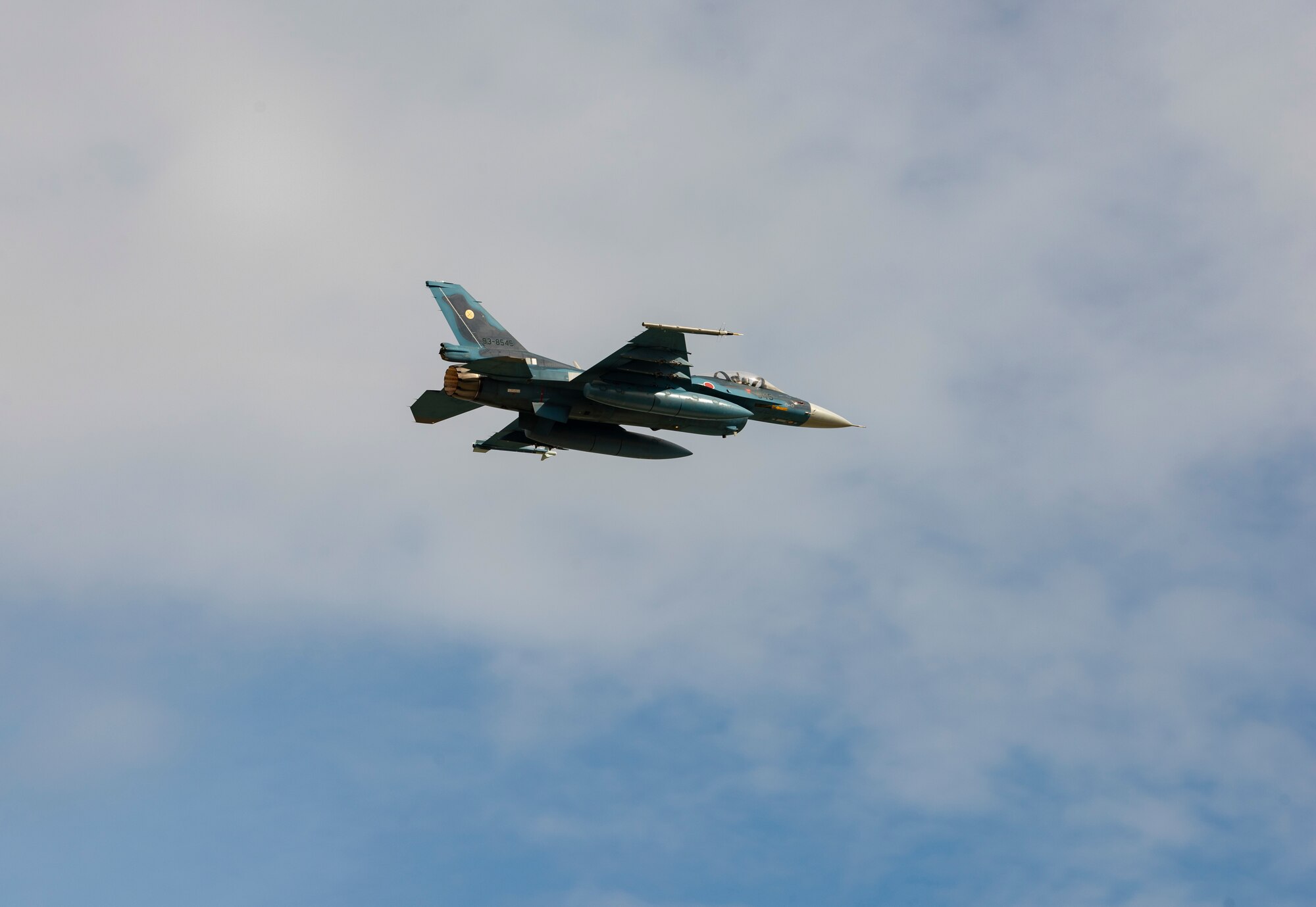 A U.S. Air Force F-16 Fighting Falcon takes off from Andersen Air Force Base, Guam, during a take-off viewing day for exercise Cope North 22, Feb. 15, 2022. Service members, their families and local community members were invited to the flight line to learn the importance of Cope North while observing aircraft capabilities.  Exercise Cope North is the U.S. Pacific Air Forces’ largest multilateral exercise and includes more than 2,500 U.S. Airmen, Marines, and Sailors working alongside 1,000 combined Japan Air Self-Defense Force and Royal Australian Air Force counterparts.  (U.S. Air Force Photo by Senior Airman Helena Owens)