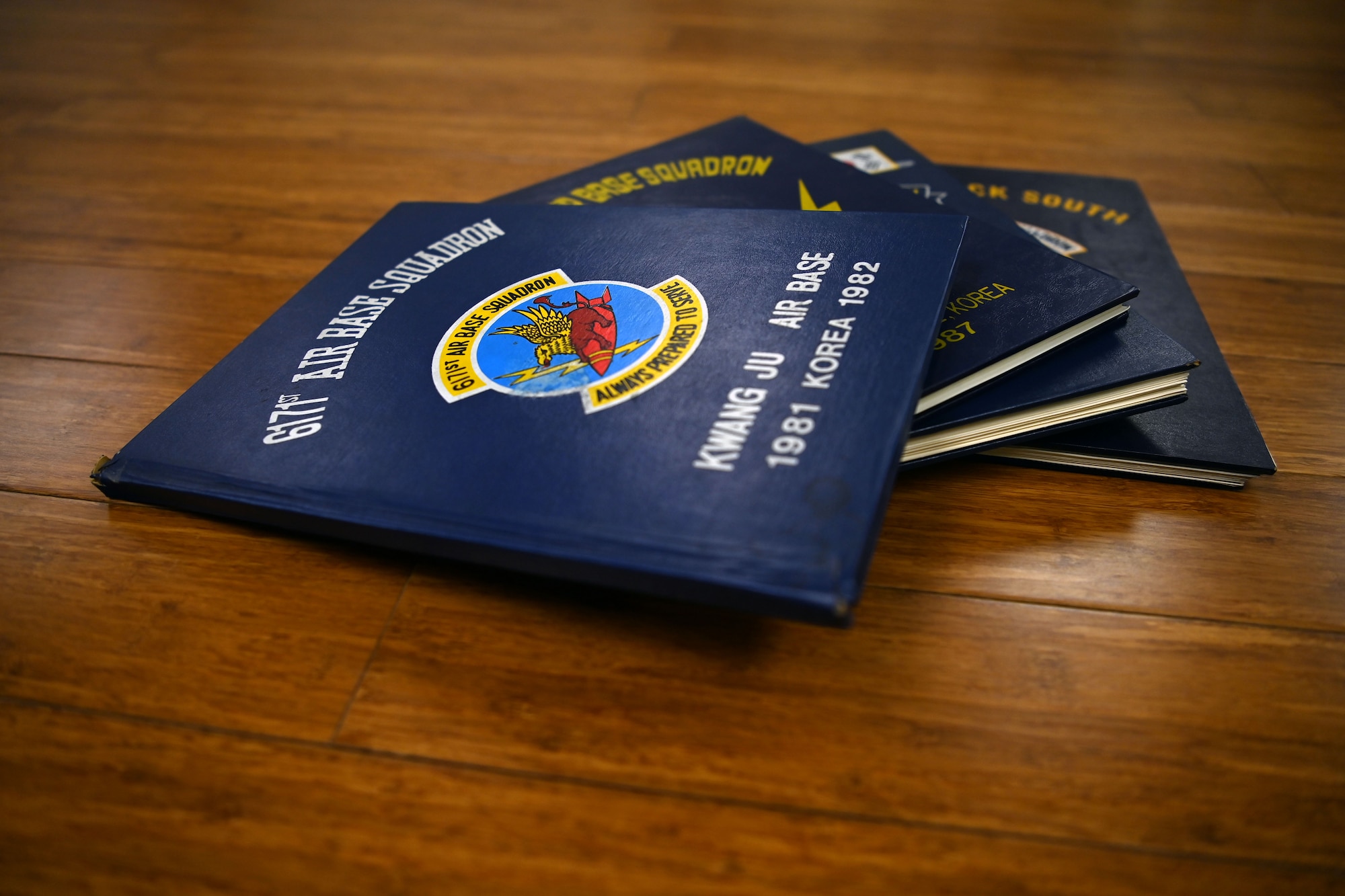 Yearbooks stand ready to tell their stories at Gwangju Air Base, Republic of Korea, February 15, 2022. Gwangju Air Base opened in 1968 and was once hope to several hundred U.S. Airmen at a time. (U.S. Air Force photo by Master Sgt. Rachelle Morris)