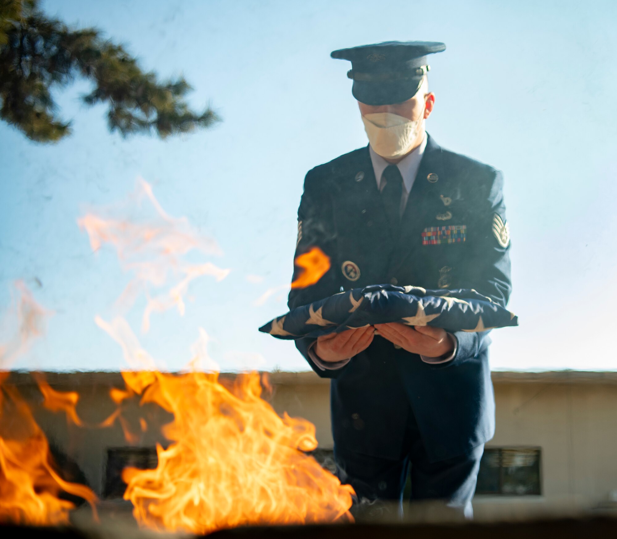 American flags are retired and burned during ceremony.
