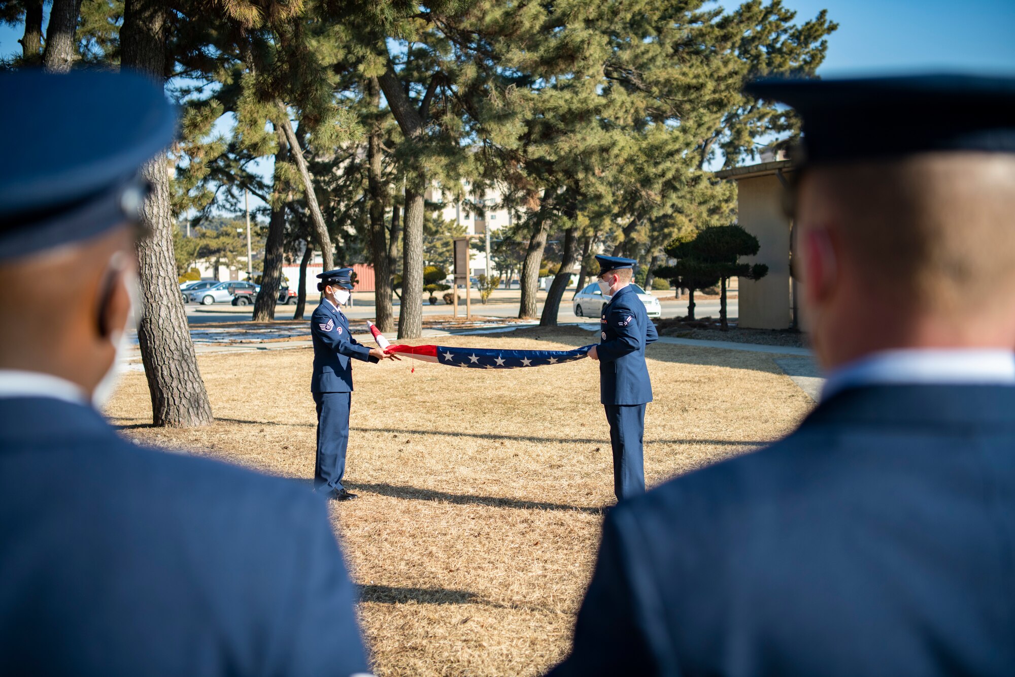 American flags are retired and burned during ceremony.