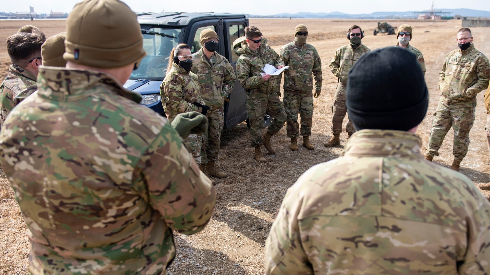 Senior Airman Austin Duck, 51st Civil Engineer Squadron Explosive Ordnance Disposal (EOD) technician, explains safety rules for the EOD test site