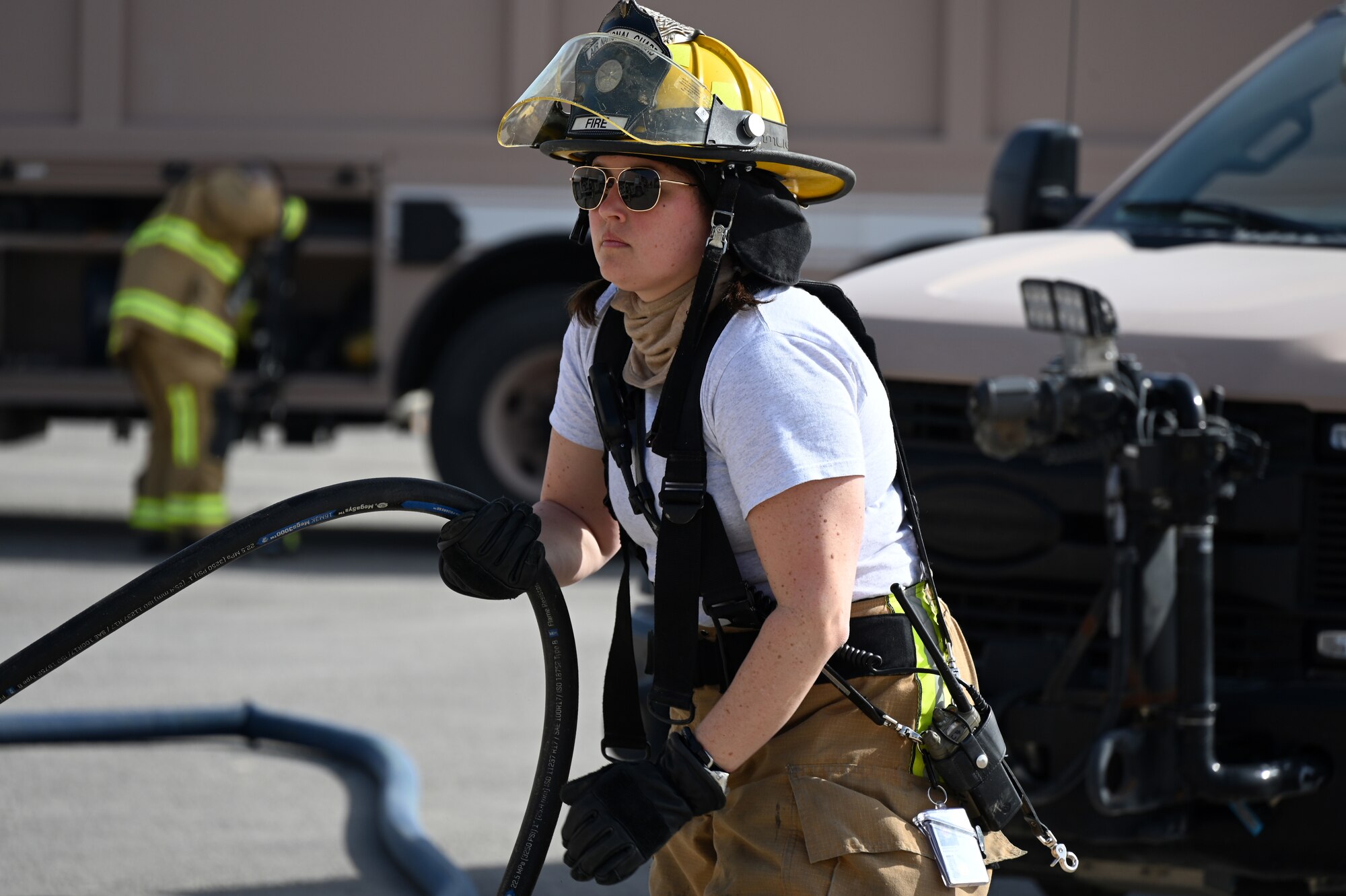 The 332d Expeditionary Civil Engineer Squadron Fire Department exercised their emergency response procedures for the F-16 Fighting Falcon Feb. 18 and 19, 2022.