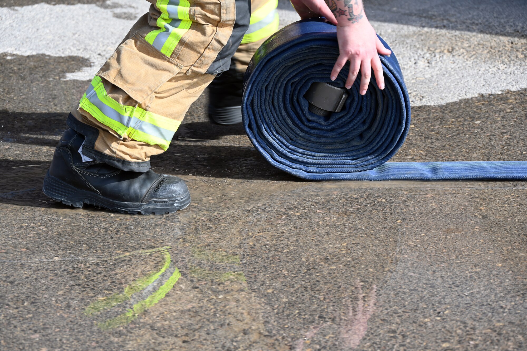 The 332d Expeditionary Civil Engineer Squadron Fire Department exercised their emergency response procedures for the F-16 Fighting Falcon Feb. 18 and 19, 2022.