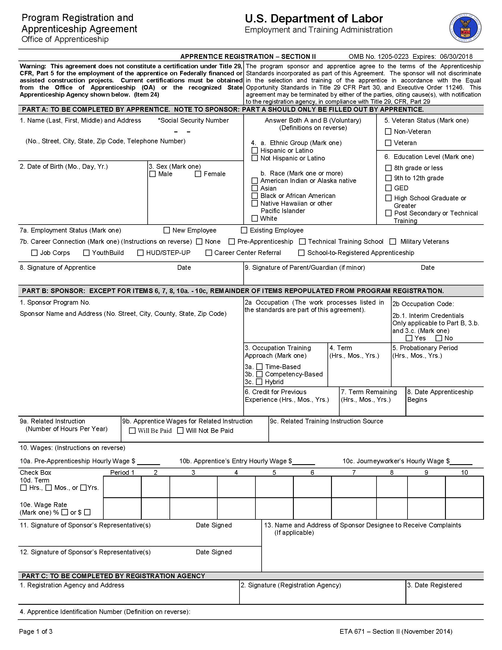 DOL Program Registration (US DOL Form 671)