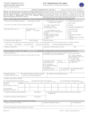 U.S. Department of Labor, program registration and apprenticeship agreement (US DOL Form 671)