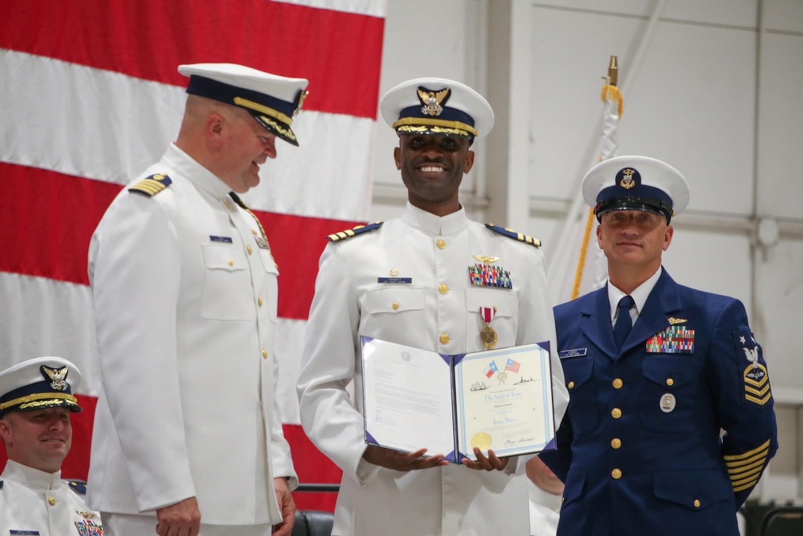 Capt. Marcus Canady poses for a photo during a change-of-command ceremony for Coast Guard Air Station Houston, Texas, June 11, 2021. Cmdr. Ryan Matson relieved Capt. Canady as the commanding officer. (U.S. Coast Guard photo by Petty Officer 3rd Class Paige Hause)