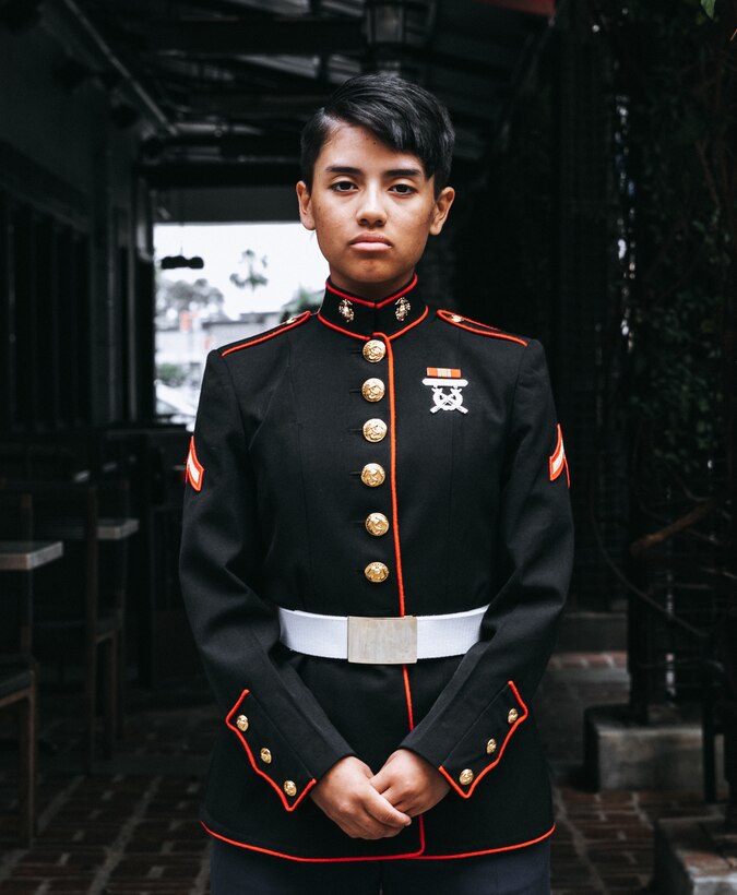 U.S. Marine Pfc. Ana DominguezValazquez, with Recruiting Sub-Station Fullerton, Recruiting Station Orange County, poses for a photo in Obrea, California on Feb. 15, 2022. DominguezValazguez broke and fractured her hips in recruit training at Marine Corps Recruit Depot Parris Island. She spent a total of eleven months at Parris Island before being able to graduate as a United States Marine. (U.S. Marine Corps photo by Sgt. Sarah Ralph)