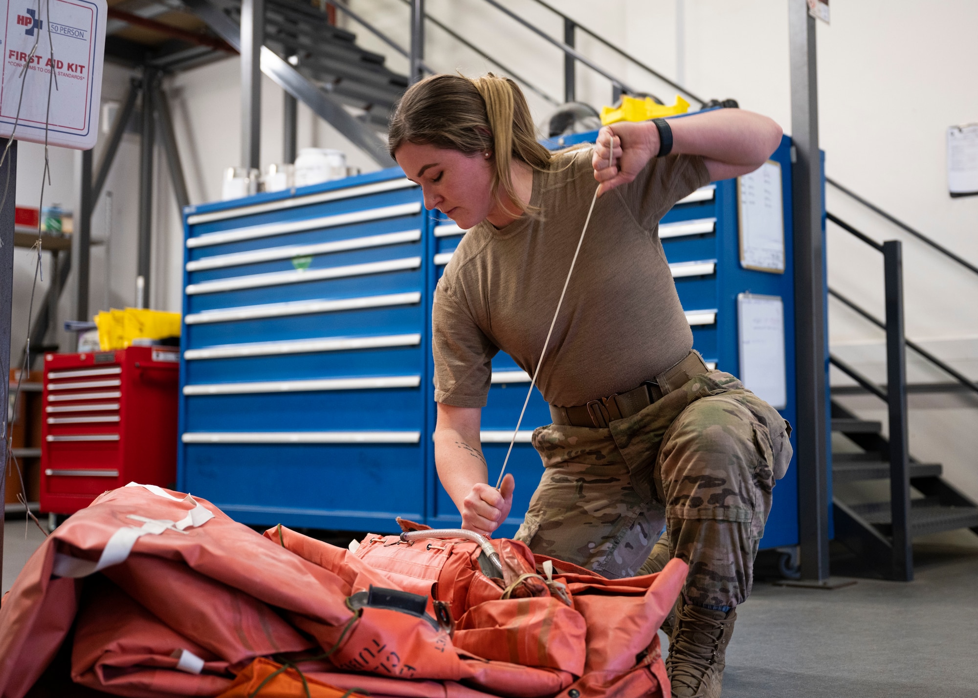 The Airmen at AFE ensure all flight equipment are prepared and pass a durability test. 

Every five years the Airmen at AFE conduct tests on the rafts to ensure durability and efficiency.