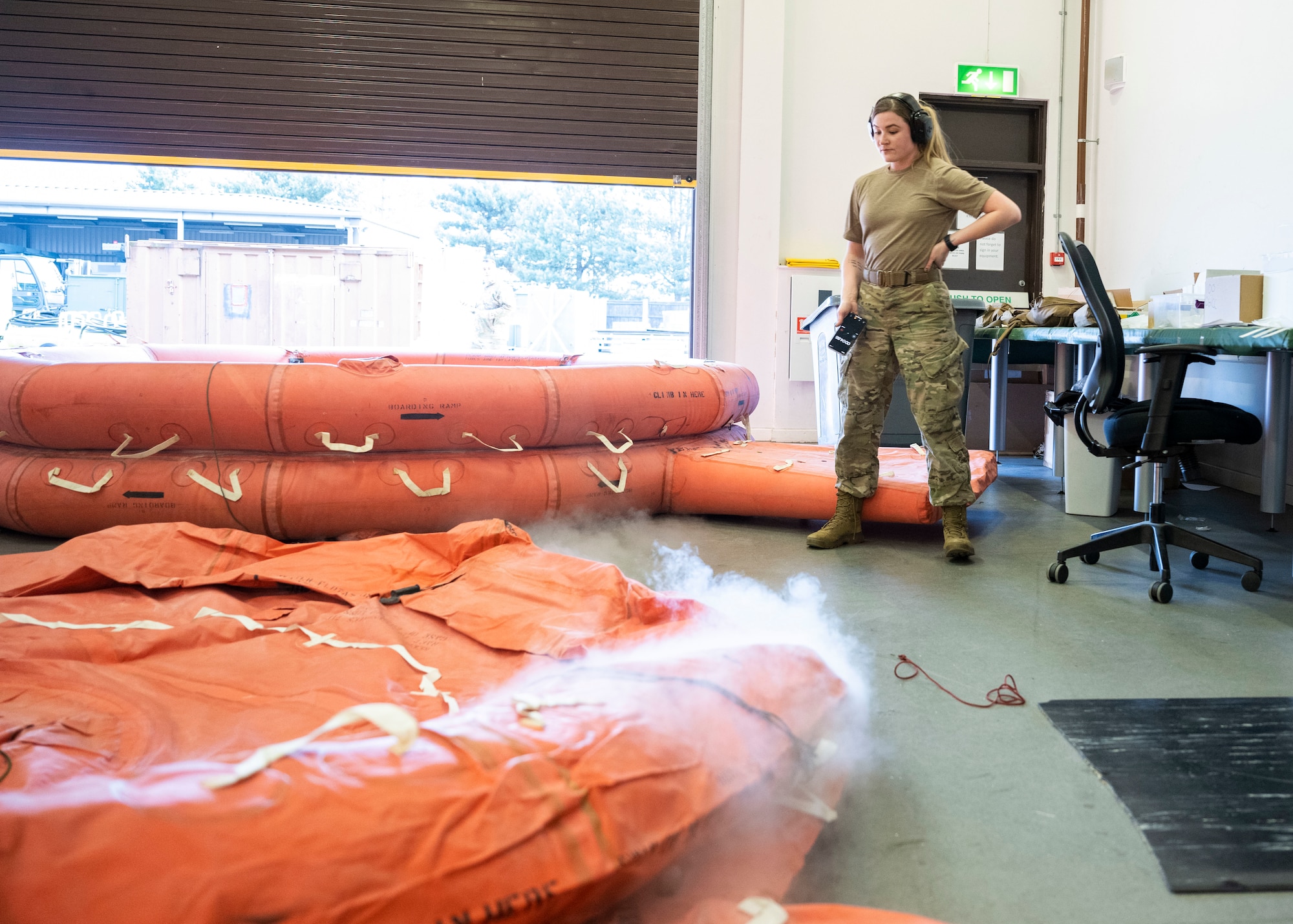 The Airmen at AFE ensure all flight equipment are prepared and pass a durability test. 

Every five years the Airmen at AFE conduct tests on the rafts to ensure durability and efficiency.