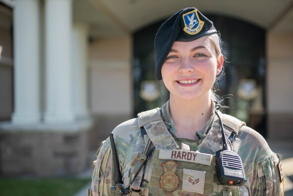 U.S. Air Force Senior Airman Sarah Hardy, 45th Security Forces Squadron installation patrolman, stands outside a 45th SFS building at Patrick Space Force Base, Fla., Feb. 11, 2022. Hardy helped apprehend three suspects after a high-speed chase in December 2021. (U.S. Space Force photo by Airman 1st Class Samuel Becker)