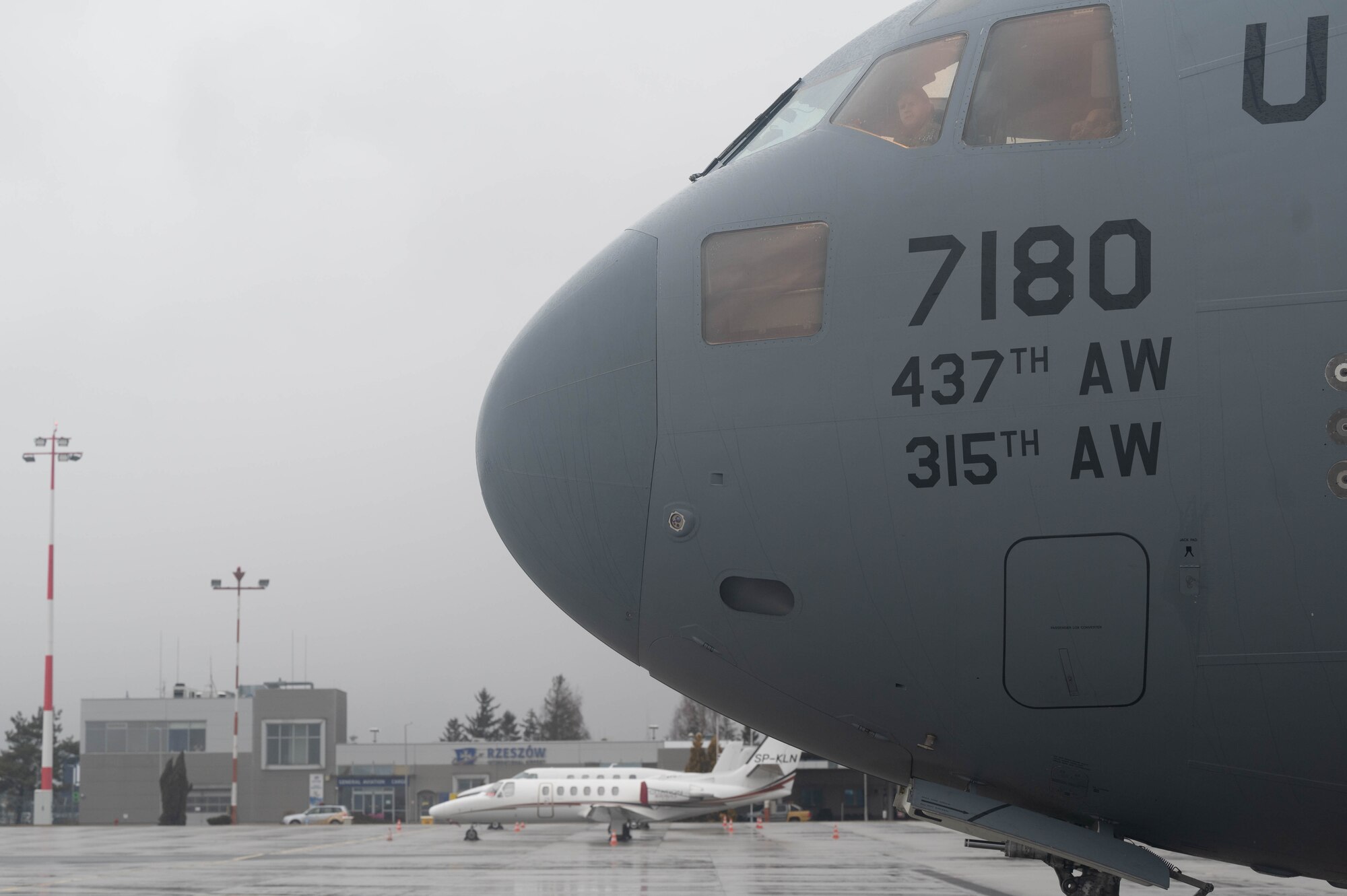 A Globemaster III rests at the Rzeszow-Jasionka airport.