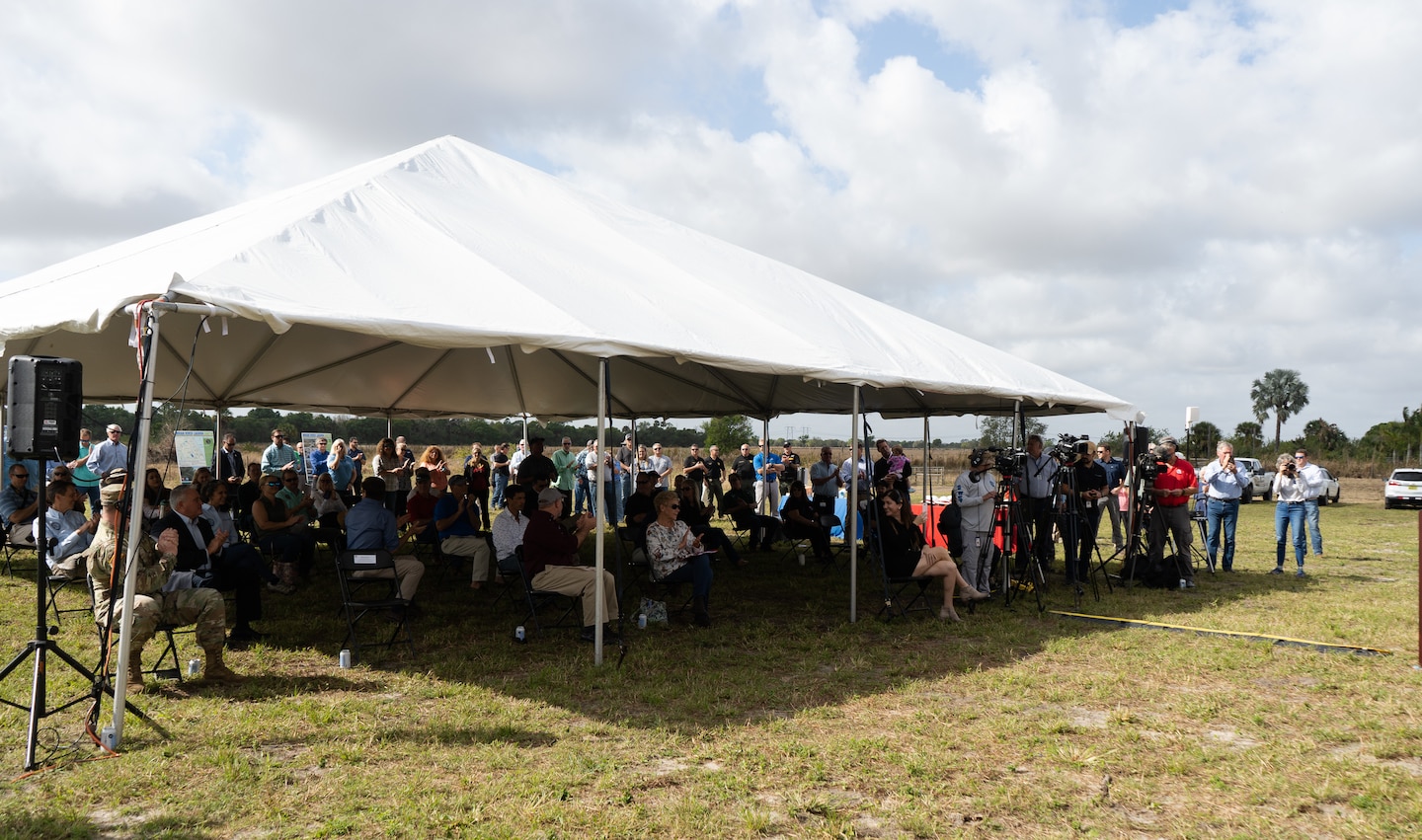 The U.S. Army Corps of Engineers and guests celebrate the Indian River Lagoon-South C-23/24 Stormwater Treatment Area Groundbreaking in Fort Piece, Fla. (USACE photo by Bri Sanchez)