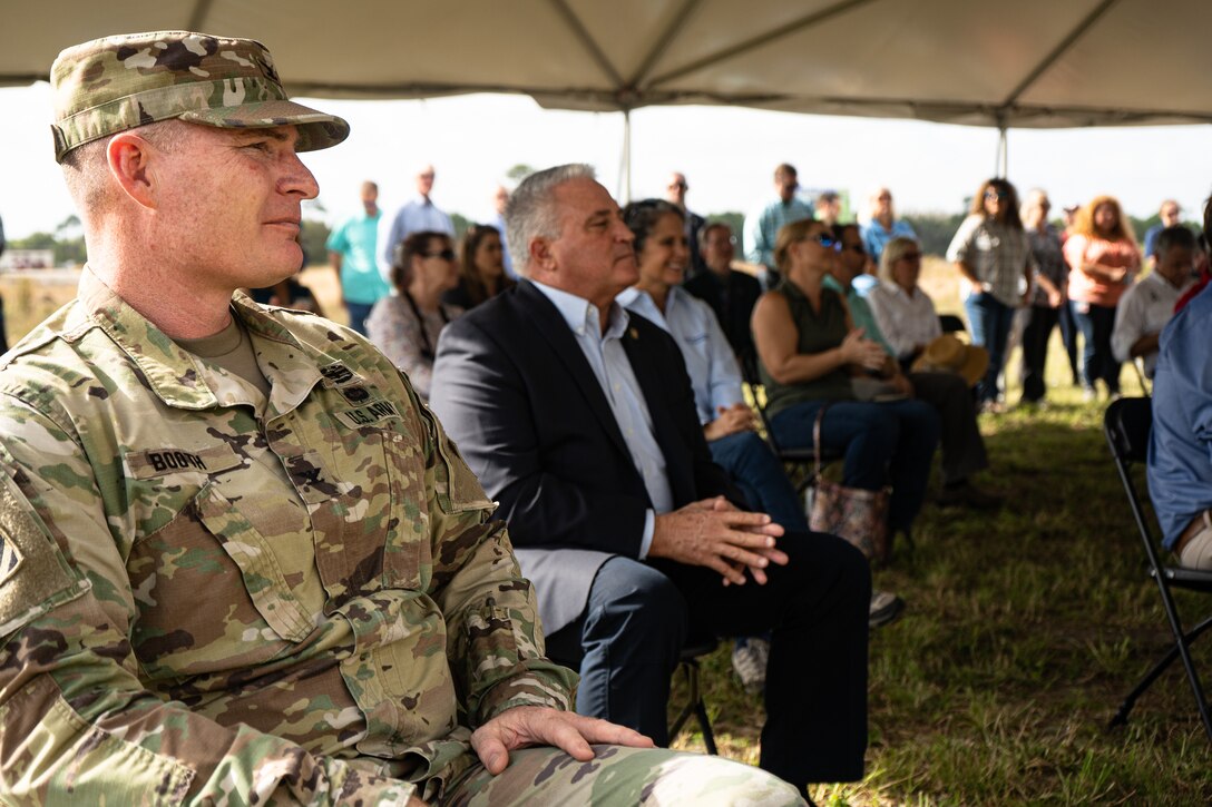 The U.S. Army Corps of Engineers and guests celebrate the Indian River Lagoon-South C-23/24 Stormwater Treatment Area Groundbreaking in Fort Piece, Fla. (USACE photo by Bri Sanchez)