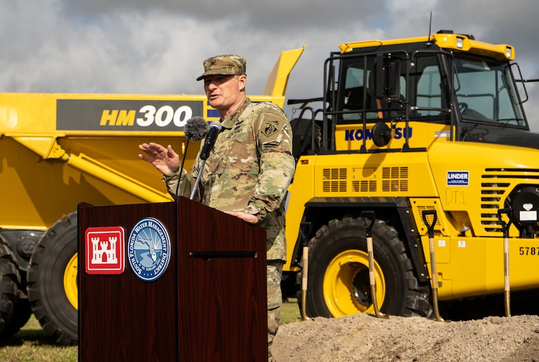 The U.S. Army Corps of Engineers and guests celebrate the Indian River Lagoon-South C-23/24 Stormwater Treatment Area Groundbreaking in Fort Piece, Fla. (USACE photo by Bri Sanchez)