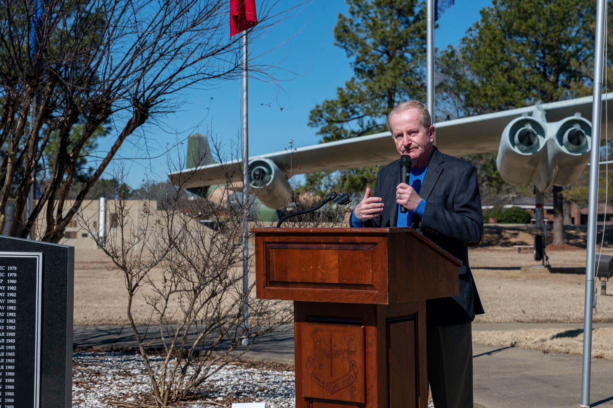 Jim Breen, brother of Capt. Edward Breen, offers remarks during a wreath laying ceremony