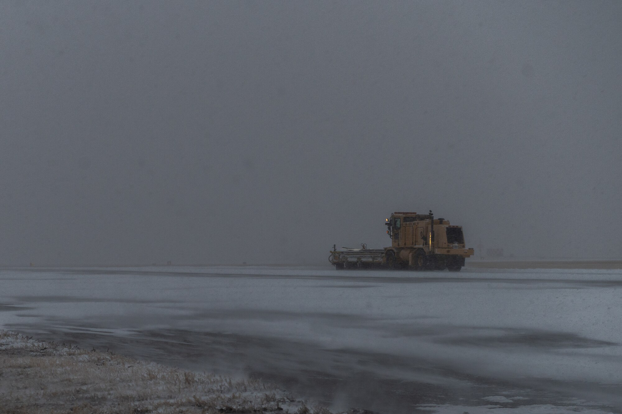 The 22nd Civil Engineering Squadron’s snow removal team begin to clear the airfield Feb. 17, 2022, at McConnell Air Force Base, Kansas.