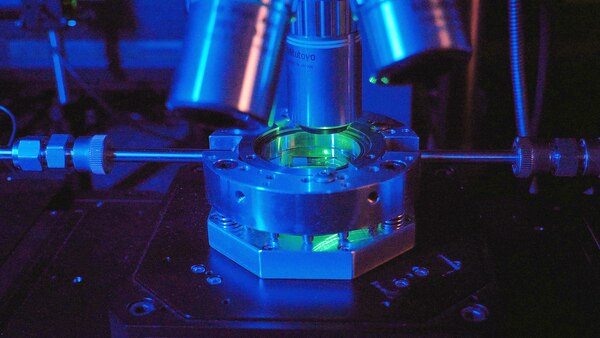 A device using laser beams is on display.
