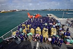 The Coast Guard Cutter James' crew offloaded approximately 54,500 pounds of cocaine and 15,800 pounds of marijuana, worth approximately $1.06 billion, Feb. 17, 2022, in Port Everglades, Fla. The ship’s crew set new records during their 90-day patrol for the largest single cocaine interdiction at 10,915 pounds, worth $206.4 million, and the largest single marijuana interdiction at 3,962 pounds, worth $3.59 million, which is the greatest amount of contraband interdicted during an Eastern Pacific patrol. (U.S. Coast Guard Photo by Petty Officer 3rd Class Jose Hernandez).
