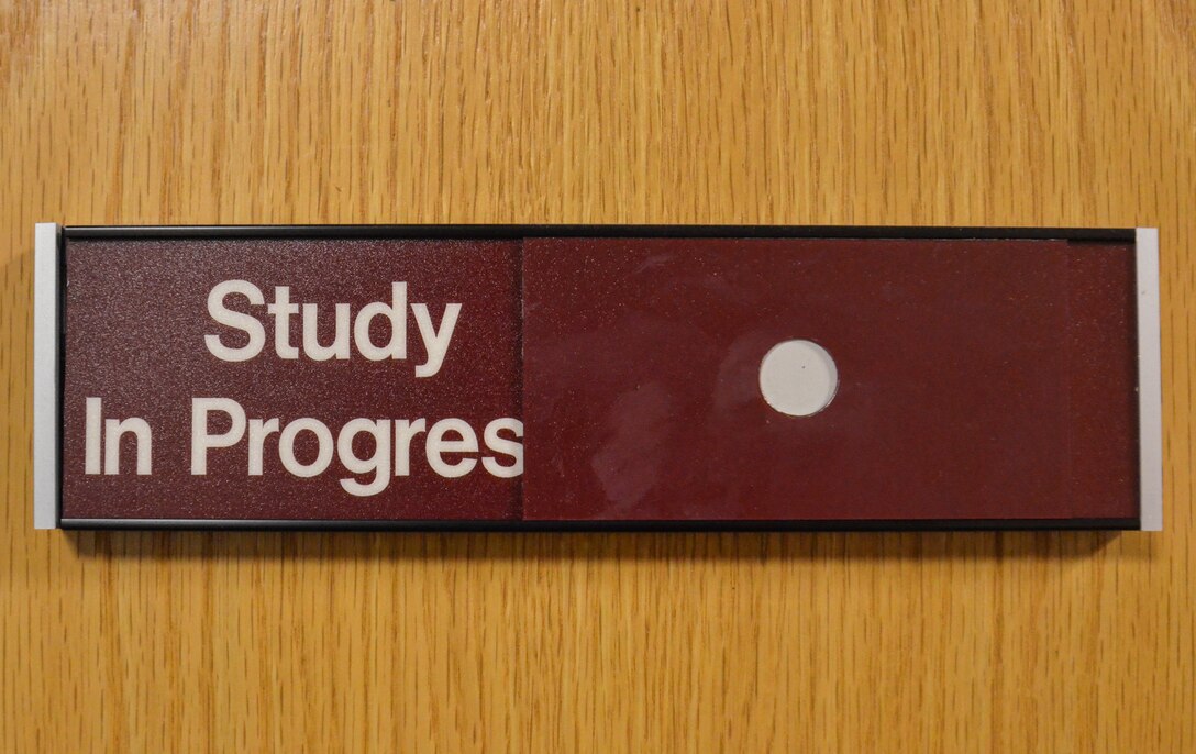 A sign shows that a study is in progress at the sleep clinic in Madigan Army Medical Center, Joint Base Lewis-McChord. Wash., Nov. 22, 2013