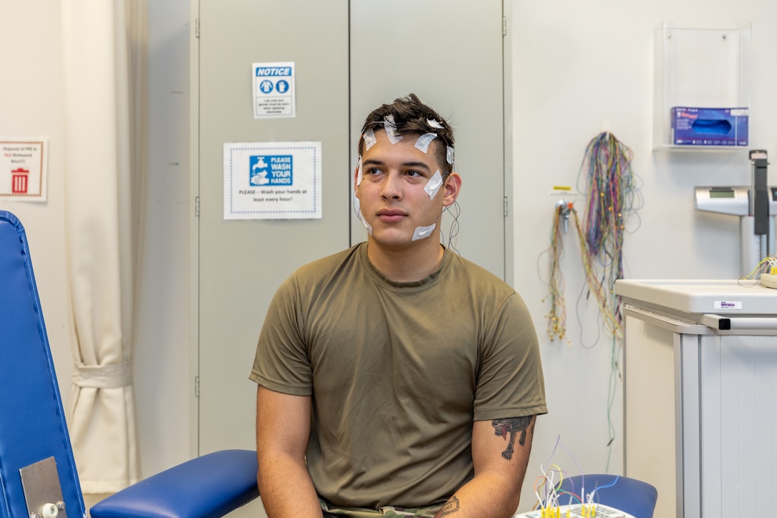 A soldier participates in a sleep study at the Center for Military Psychiatry and Neuroscience Research at Walter Reed Army Institute of Research