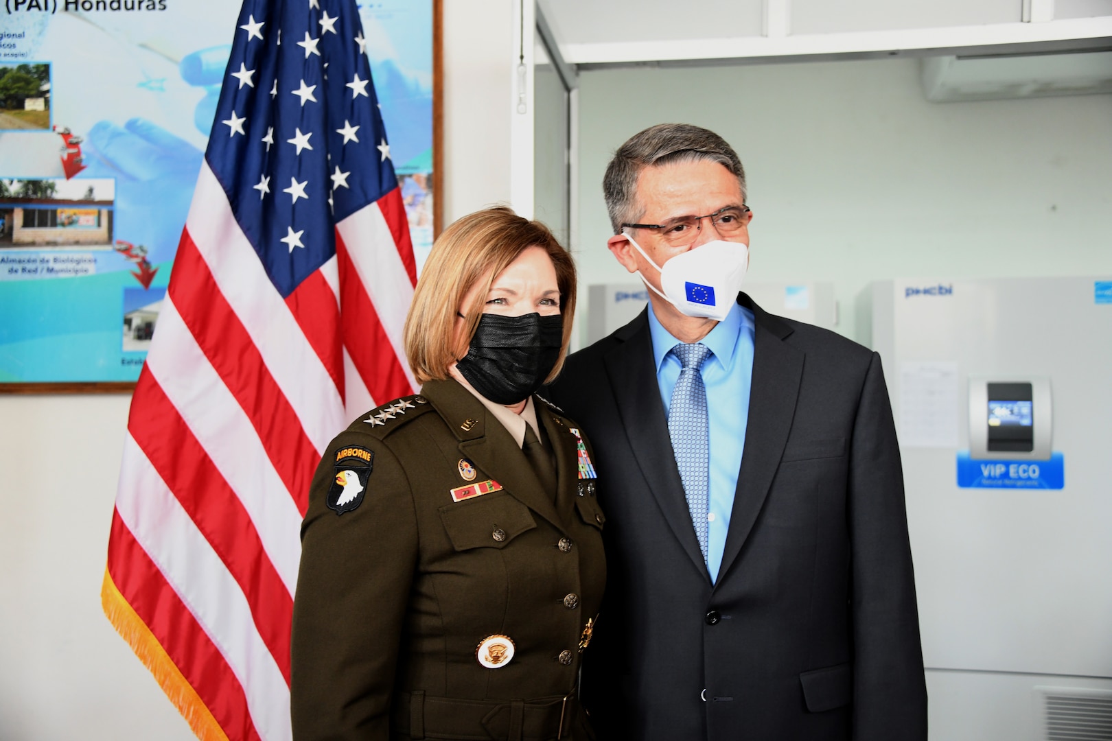 U.S. Army Gen. Laura Richardson, commander of U.S. Southern Command, poses for a photo with Honduran Minister of Health, José Manuel Matheu.