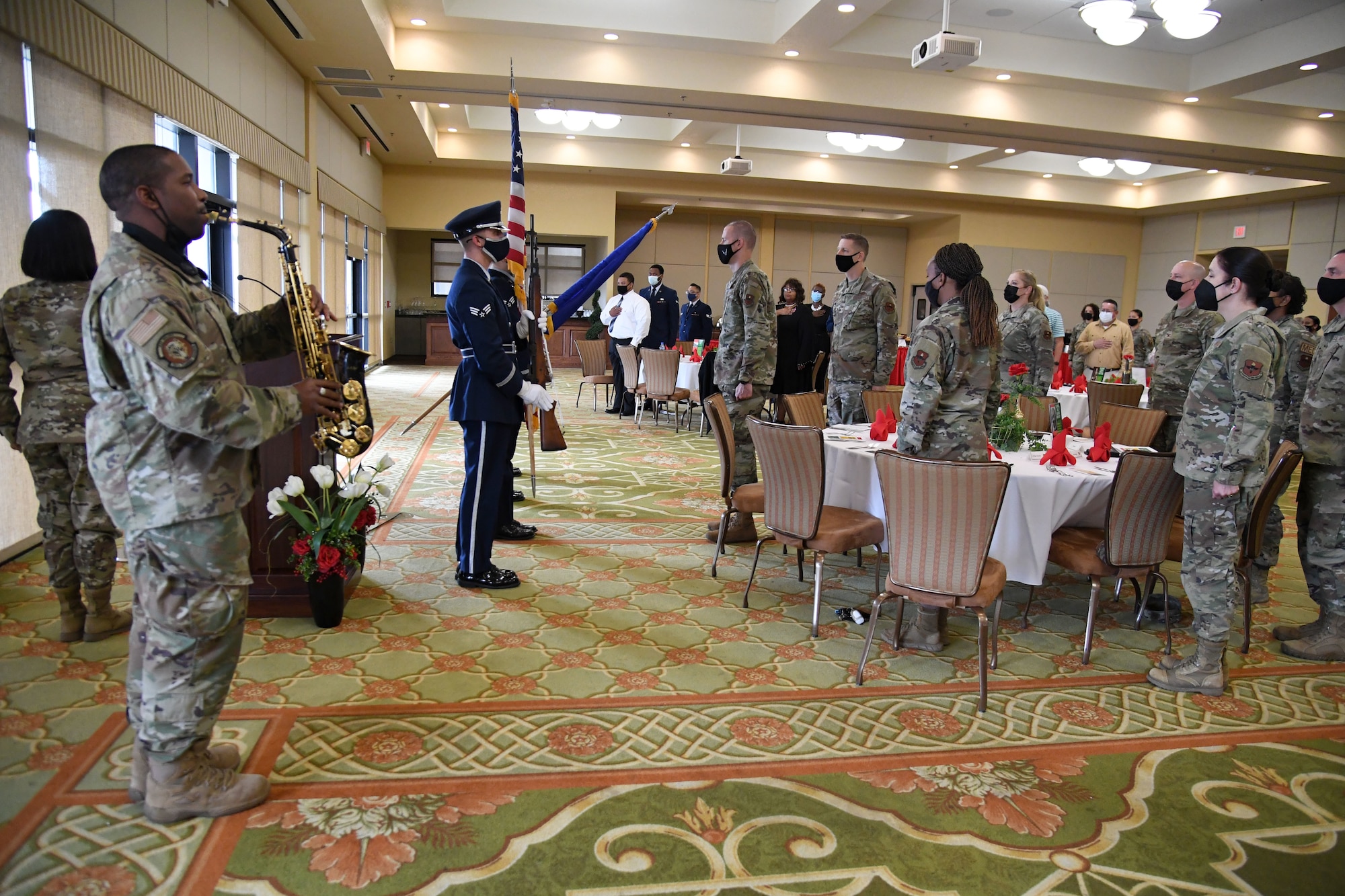 Keesler personnel attend the Black History Month Gospel Brunch inside the Bay Breeze Event Center at Keesler Air Force Base, Mississippi, Feb. 22, 2022. This year's theme for Black History Month, which is celebrated throughout February, is black health and wellness. (U.S. Air Force photo by Kemberly Groue)